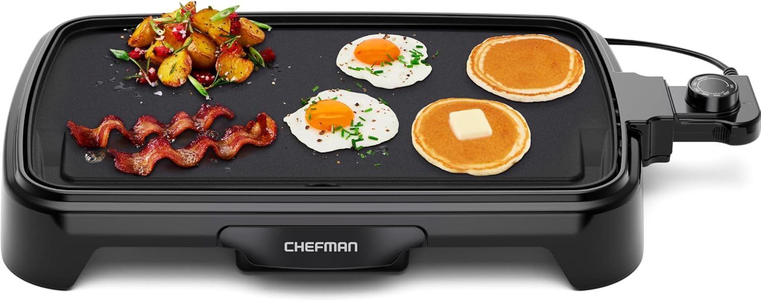 Electric Griddle with Removable Temperature Control, Immersible Flat Top Grill, Burger, Eggs, Pancake Griddle, Nonstick Extra Large Cooking Surface, Slide Out Drip Tray, 10 x 20 Inch