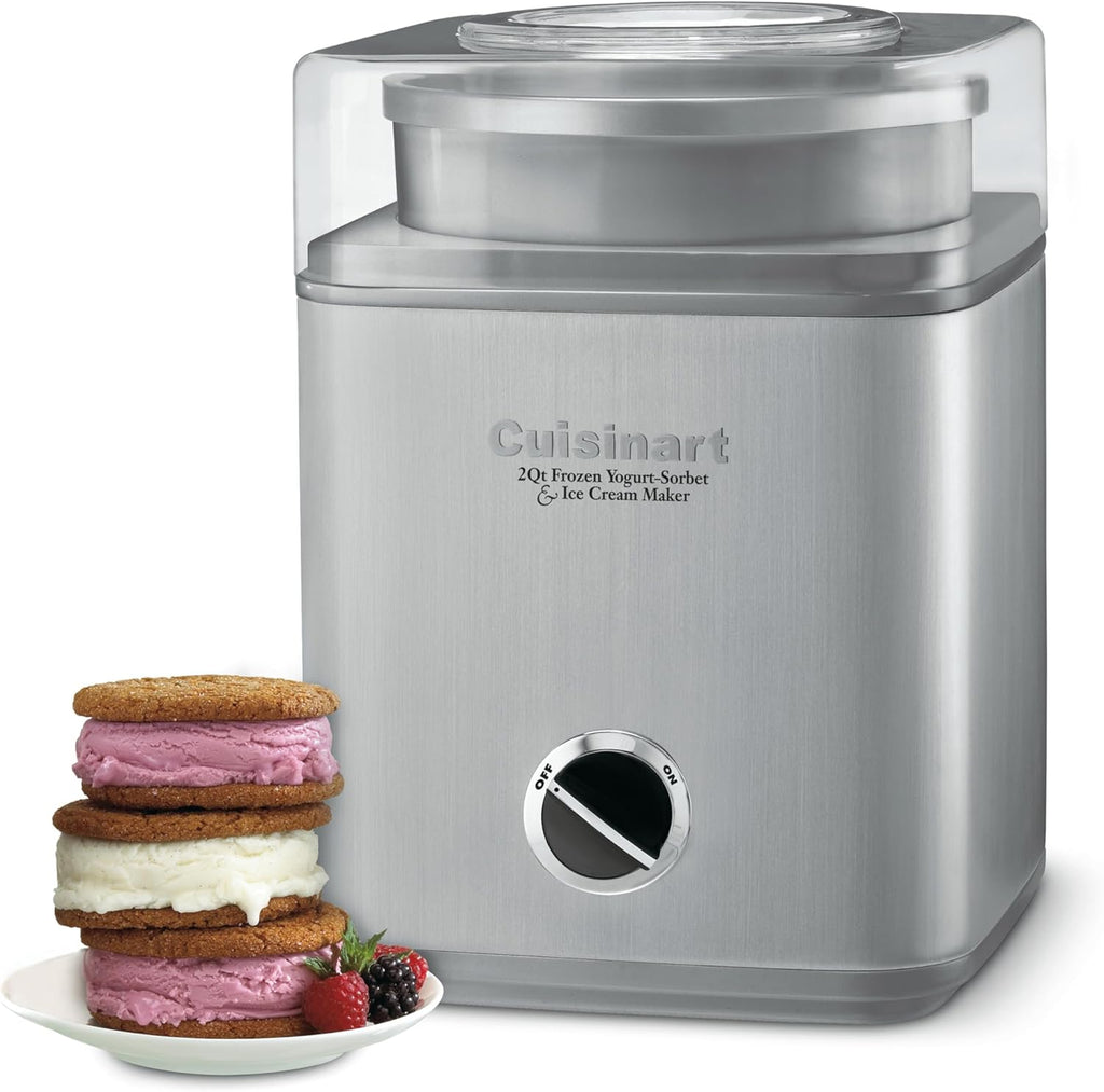 Ice Cream Maker Machine, Fully Automatic, Stainless Steel, 2 qt | ICE30BCP1, ice cream machine & frozen yogurt machine with mix-in spout, 2x insulated bowl, & recipe book for custom treats