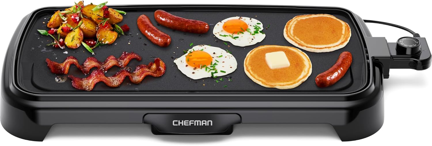 Electric Griddle with Removable Temperature Control, Immersible Flat Top Grill, Burger, Eggs, Pancake Griddle, Nonstick Extra Large Cooking Surface, Slide Out Drip Tray, 10 x 20 Inch