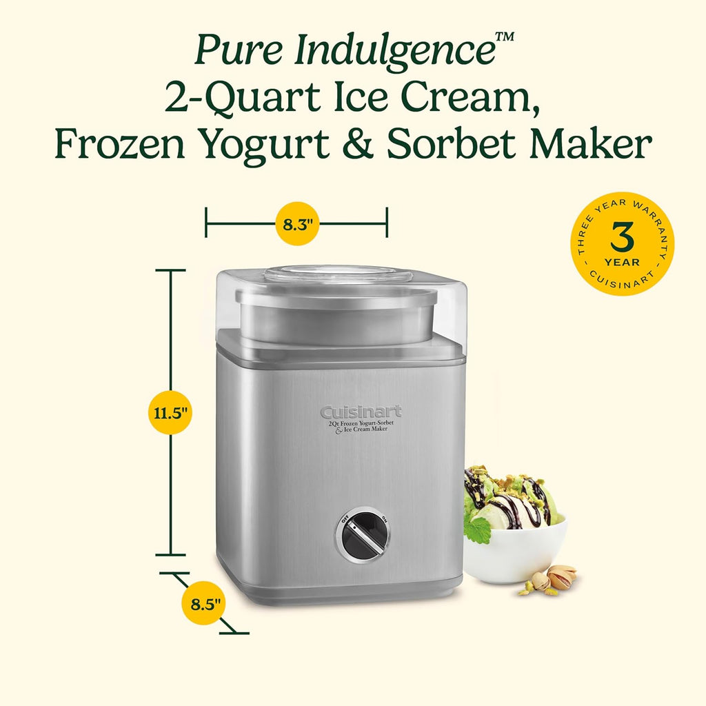 Ice Cream Maker Machine, Fully Automatic, Stainless Steel, 2 qt | ICE30BCP1, ice cream machine & frozen yogurt machine with mix-in spout, 2x insulated bowl, & recipe book for custom treats