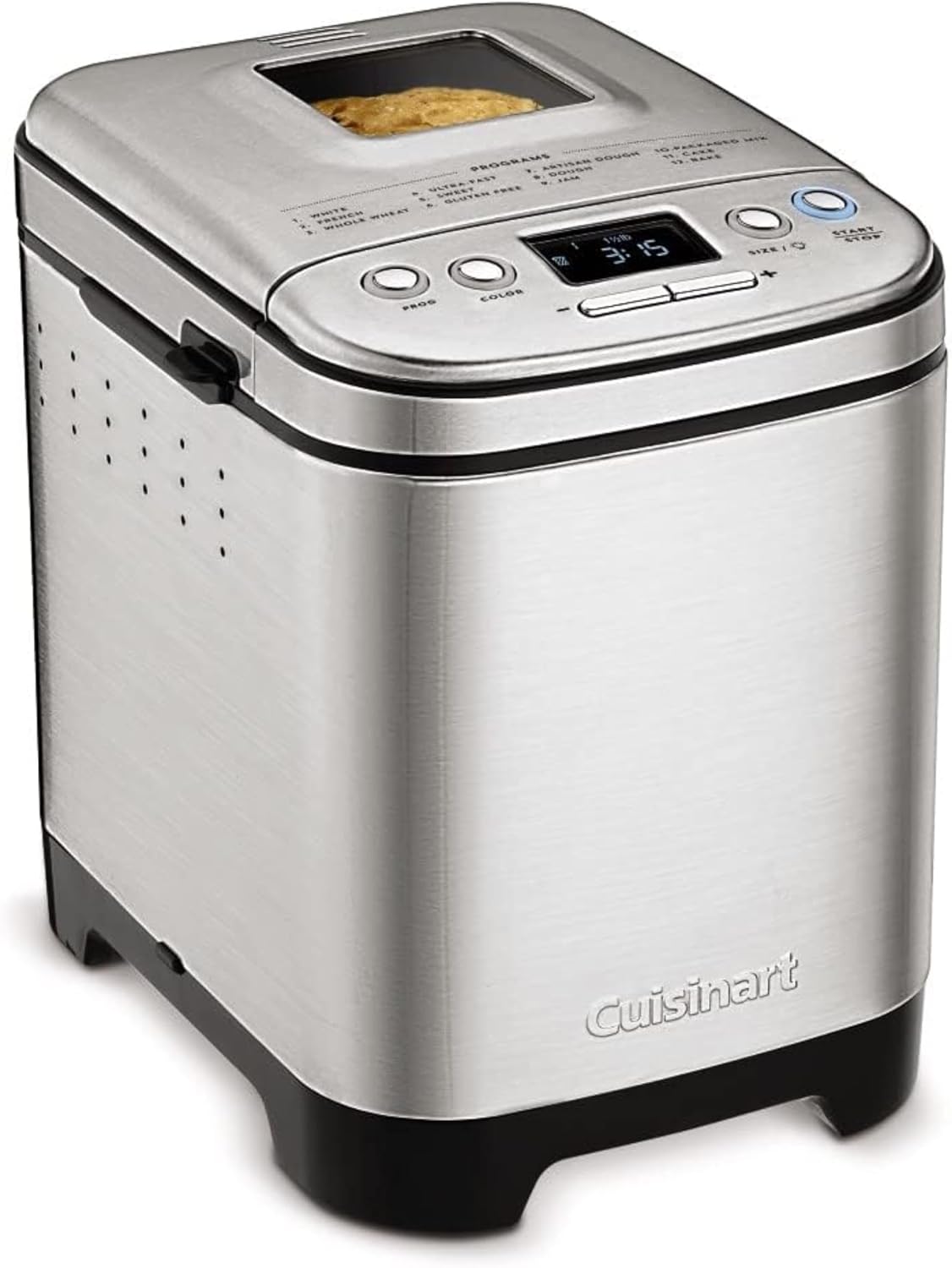 Bread Maker Machine, Stainless Steel, 12 Programs, Up to 2 lbs | CBK-110NAS, compact automatic bread maker with 12 menu options, 3 crust colors & sizes, LCD display & 13-hr delay-start timer