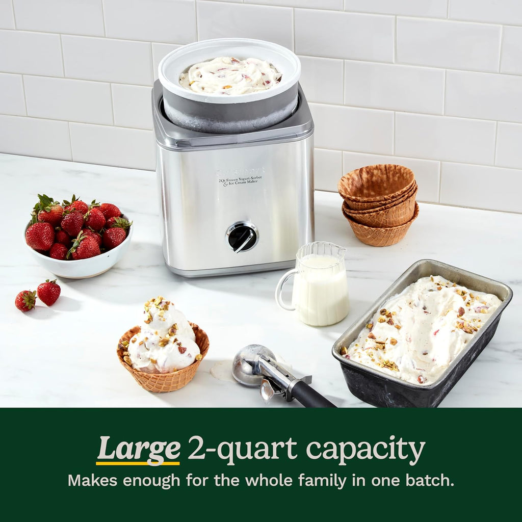 Ice Cream Maker Machine, Fully Automatic, Stainless Steel, 2 qt | ICE30BCP1, ice cream machine & frozen yogurt machine with mix-in spout, 2x insulated bowl, & recipe book for custom treats