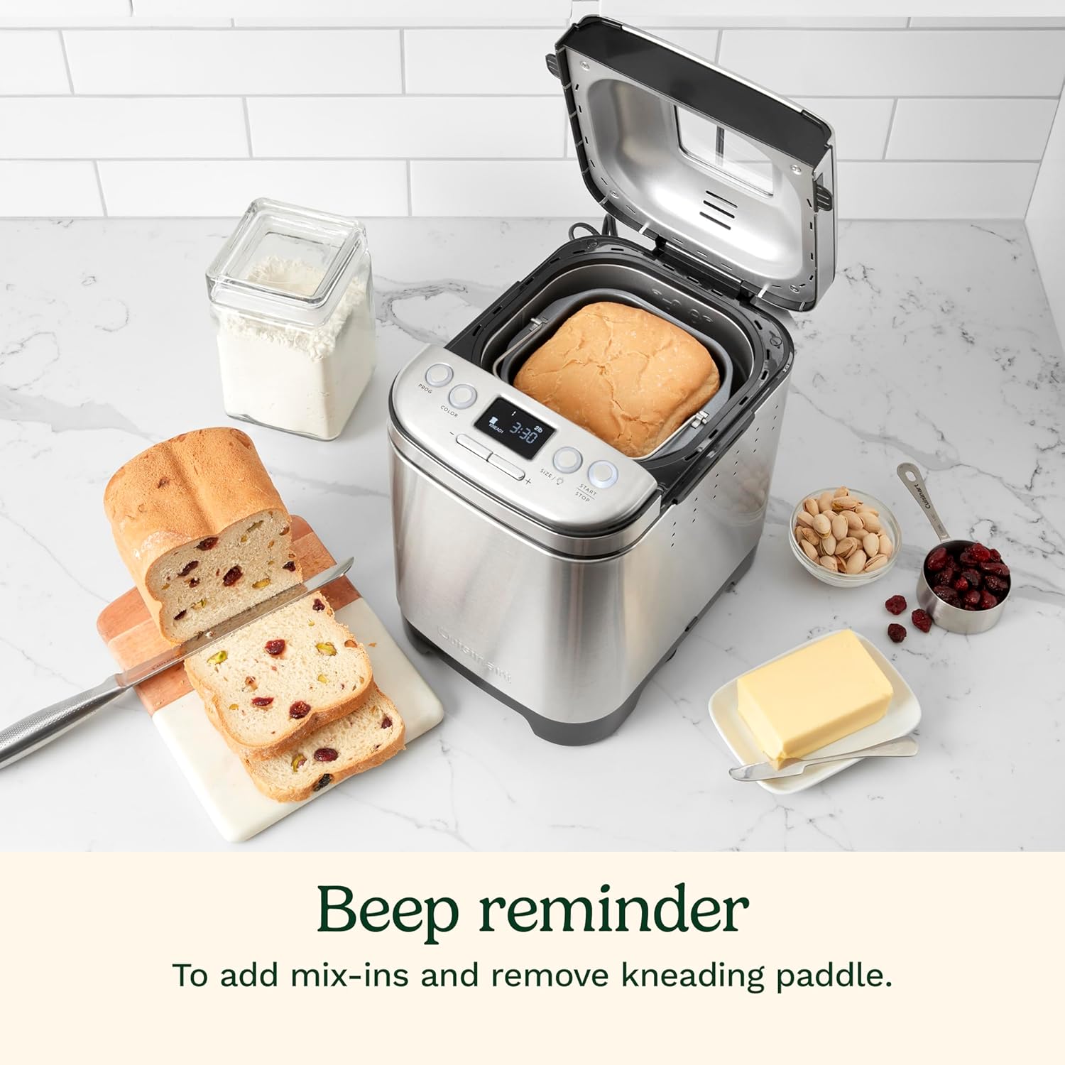 Bread Maker Machine, Stainless Steel, 12 Programs, Up to 2 lbs | CBK-110NAS, compact automatic bread maker with 12 menu options, 3 crust colors & sizes, LCD display & 13-hr delay-start timer